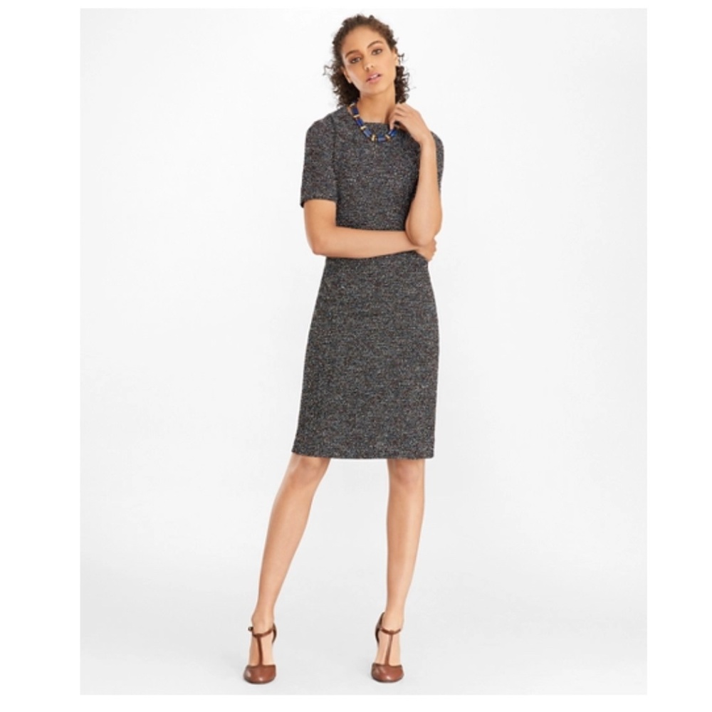 *NWT* Brooks Brothers Petite Boucle Tweed Sheath Dress in Black Multicolor - 10P